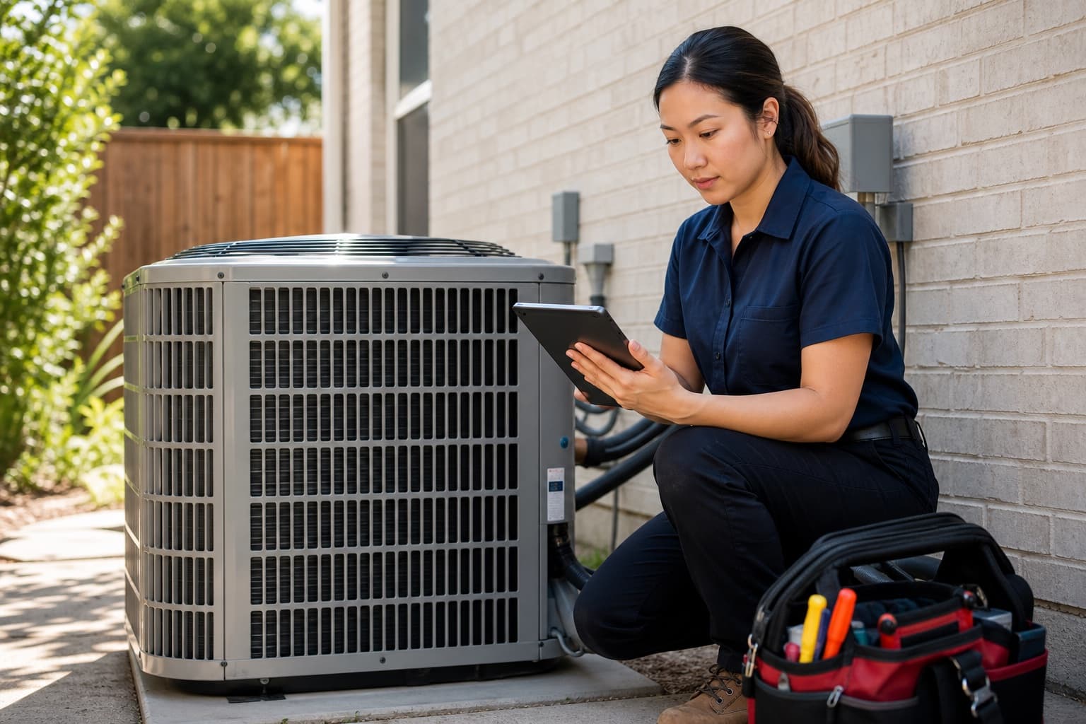 A young HVAC technician checking a residential unit
