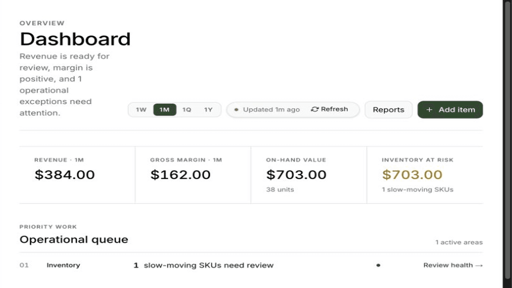 Tare7 dashboard showing the product available today