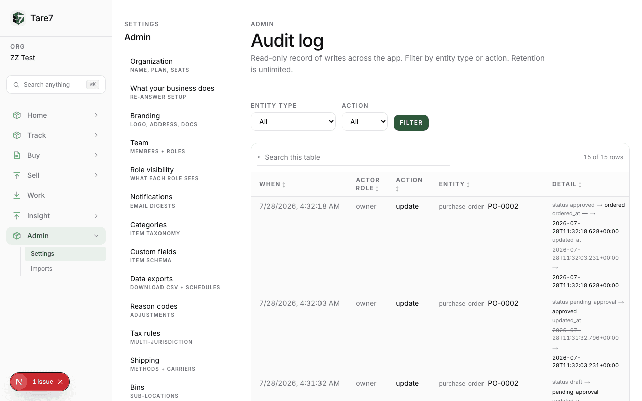 Filtered audit log