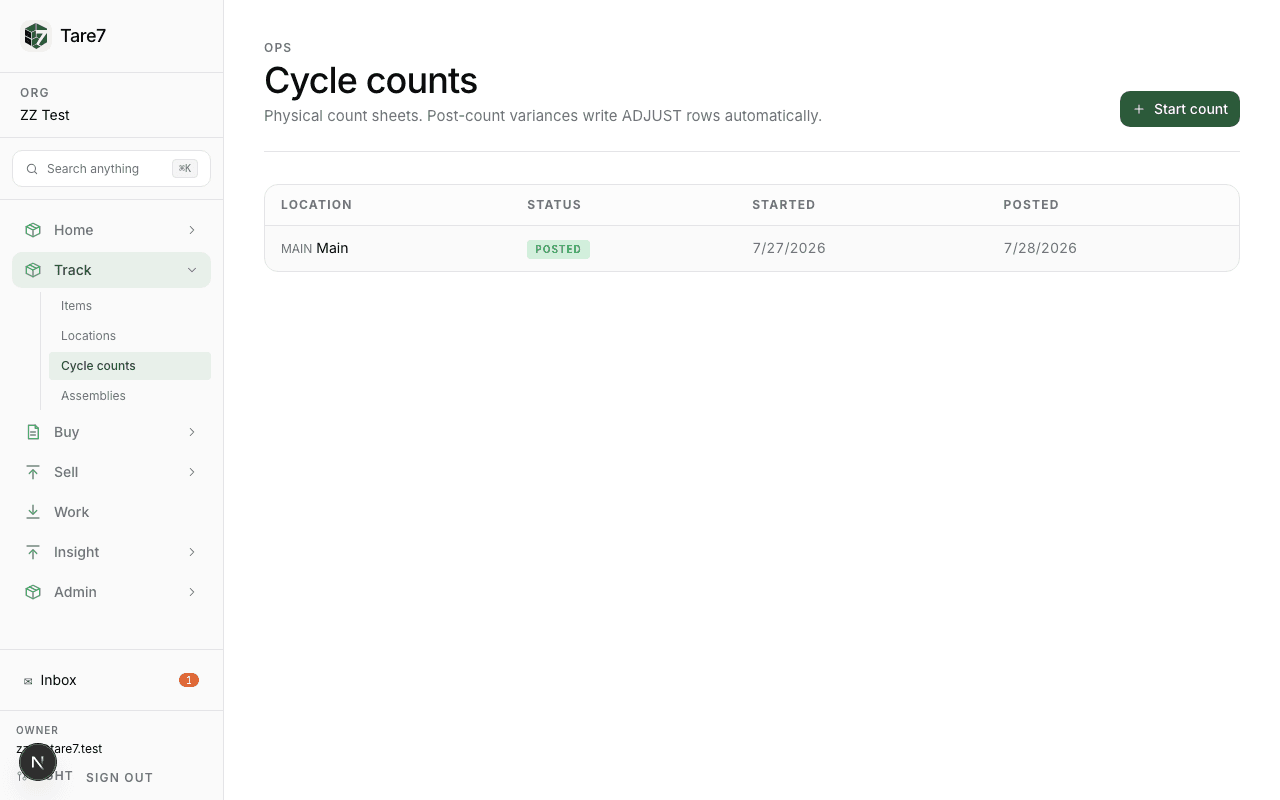 Cycle count sheet