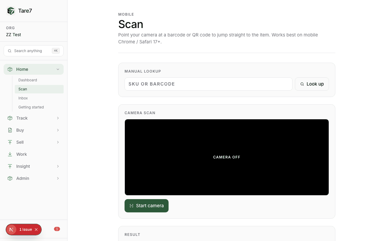 Barcode scan result