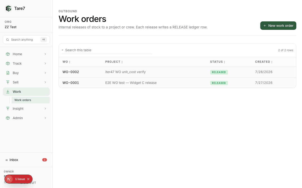 Released work order